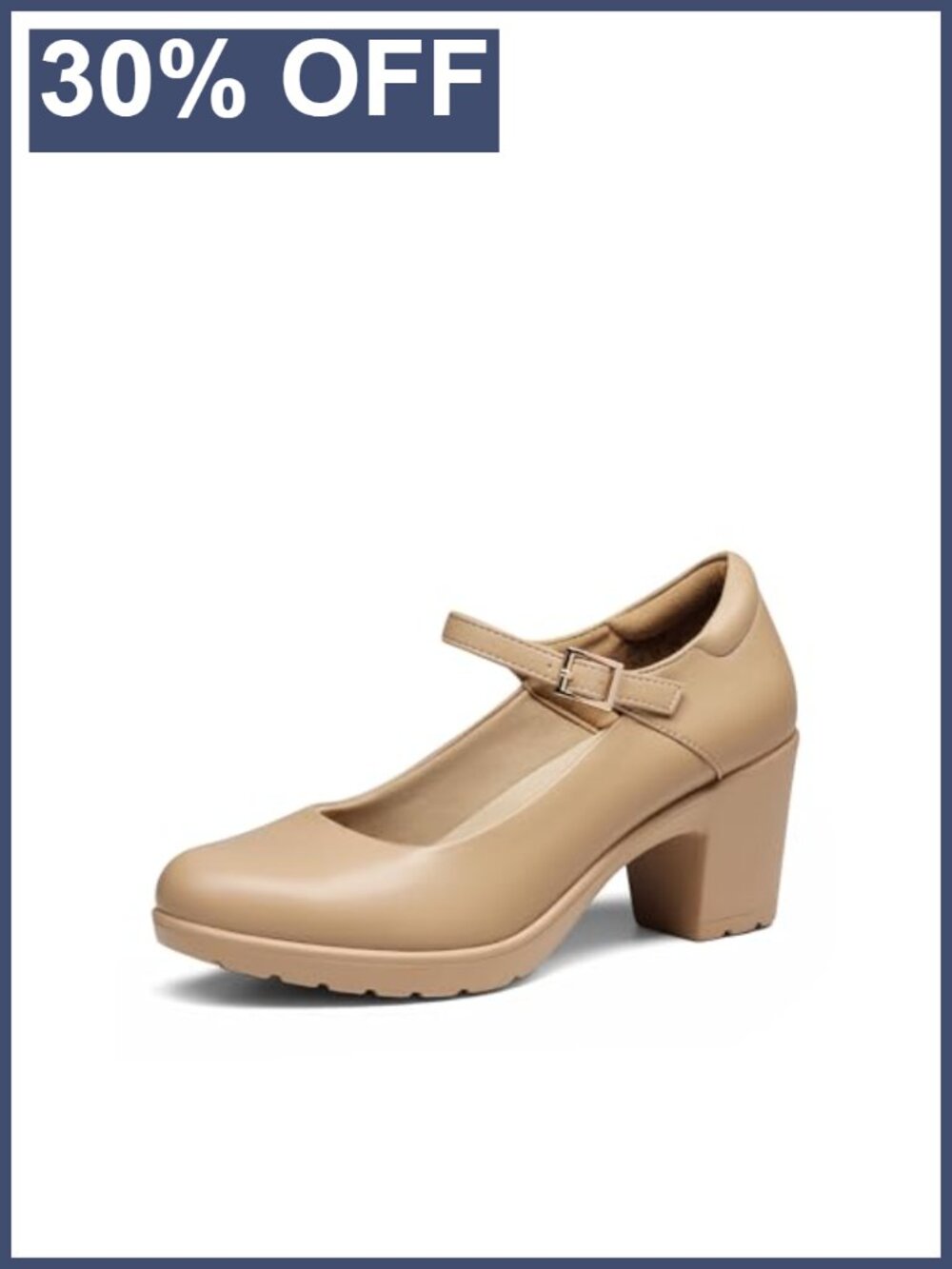 Faux Leather Mary Jane Heels with Arch Support Block Heel Pumps